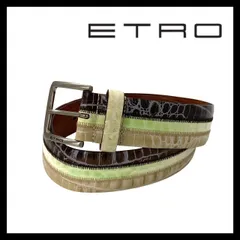 M【ETRO】ベルト 85 レザー クロコダイル ブラウン/茶 ライトグリーン/黄緑 マルチカラー エトロ GENUINE LEATHER (64046H1)のサムネイル