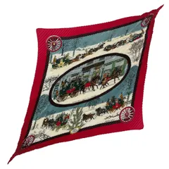 極美品 HERMES エルメス スカーフ プリーツ シルク カレ90 LHIVER EN POSTE 冬の郵便馬車 レッド
