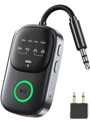 Bluetooth 5.4 トランスミッター ＆ レシーバー 2-in-1 送受信両対応 CDクオリティ LEDディスプレイ 2台同時接続 18時間連続運転 受信機&送信機 低遅延 3.5mm 飛行機/車載/テレビ/ホーム 充電しながら使用可 48623e8e