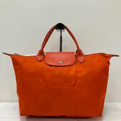 9358　LONGCHAMP　ロンシャン　ハンドバッグ　 ルプリアージュ　ネオ　ナイロン　レザー　 オレンジ系　レディース