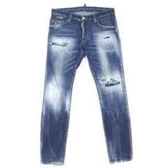 【ドンドン見直し】美品△DSQUARED2 ディースクエアード 23SS S74LB1254 SUPER TWINKY JEANS コットン ポリエステル ダメージ加工 スキニー デニムパンツ インディゴブルー 46 正規品 メンズ