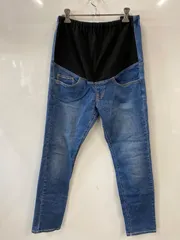 ピA383●良品計画●ボタンホールゴム●マタニティ●デニム●パンツ●綿混●sizeL●紺x黒