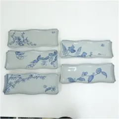 染付花鳥図　長皿5客  食器 器 おしゃれ 焼き魚 魚 盛り付け 料理 オードブル 骨董 プレート 和食 洋食 来客 カフェ