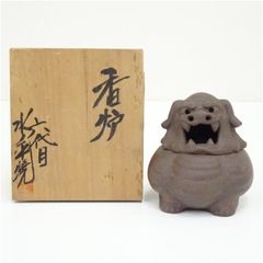 風餐窯 藤原郁三 鬼面香合 茶道具 香道具 益子焼 共箱付 お香入 骨董