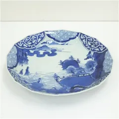 太明成化年製　伊万里焼染付　風景山水図大皿  食器 器 おしゃれ かわいい 料理 骨董 刺し身 魚料理 レトロ ワンプレート 和食 洋食 来客