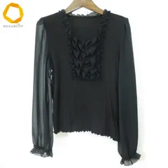 #a レリアン Leilian カットソー 11 黒 胸元フリル 袖シースルー 長袖 日本製 レディース [937082] k01