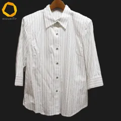 #a レリアン Leilian シャツ・ブラウス 11 白 カーキ 紺 五分袖 ピンストライプ 綿 レディース [957463] k01