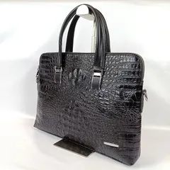 美品 DILANGEYU ディランジーユ ビジネスバッグ クロコダイル型押し 合皮 メンズ レディース ブラック 黒 手提げ鞄 ハンドバッグ ショルダーストラップ無し A4収納可能