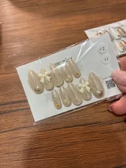 No.11 ベージュラメ リボン ネイルチップ XSサイズ ハンドメイド