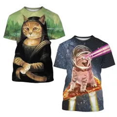 Tシャツ 猫 半袖 M L XL トップス アニマルTシャツ プリントモニャリザ　ピザビーム　面白Tシャツ　新品