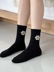 スマイル デイジー レタリング 花柄 柄 POINT ポイント レディース ファッション 靴下 ロークルー ゴージ ソックス