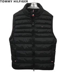 トミーヒルフィガー THPROTECT 軽量 耐水 中綿 ダウン調 ベスト ブラック 洗濯機OK 通勤通学にも! TOMMY HILFIGER