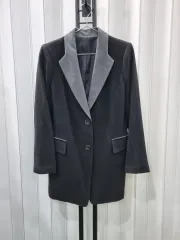 ブラック ウール レディース コート グレー バイカラー