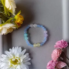 ハンドメイドビーズブレスレット／ブルー×パステルカラー／17cm／ユニセックス