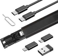 【改良型】多機能 デジタル収納ケース （タイプc ライトニンゲ 変換アダプタ & USB C 変換 アダプタ & Type-C マイクロUSB変換 アダプタ & 短い USB-C to USB-Cケーブル & カードピン付き）PD急速充電 スマホアクセサリー