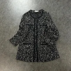 自由区 ノーカラー ツイードジャケット フロントフック ウール混 レディース 44 大きいサイズ