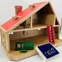 中古 シルバニアファミリー 初期 デラックスハウス はしご付き 家具 本棚 タンス 小物 包丁 セット まとめ エポック社