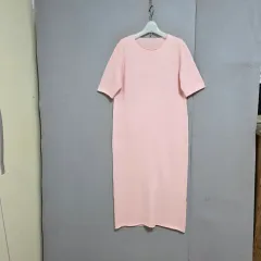 ピンク ニット ロング丈ワンピース M n2829