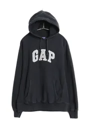 【お得なクーポン配布中!】 90s オールド ギャップ スウェット フード パーカー メンズ S / オールド プルオーバー トレーナー ビッグ ロゴ 刺繍 リバース タイプ 黒