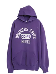 【お得なクーポン配布中!】 90s USA製 ラッセル 3段 カレッジ プリント スウェット フード パーカー メンズ レディース XL / オールド トレーナー 裏起毛 プルオーバー