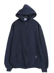 【お得なクーポン配布中!】 90s USA製 ラッセル 無地 フルジップ スウェット フード パーカー メンズ レディース L オールド トレーナー 裏起毛 ワンポイント ネイビー