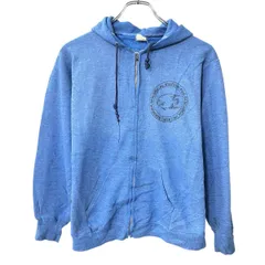 プリントスウェット パーカー S～ ブルー フーディー ジップアップ トップス 秋物 a802-5334