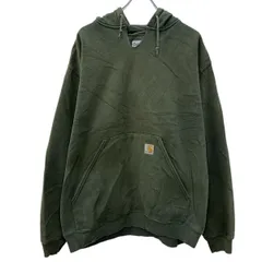 メキシコ製 Carhartt ロゴスウェット パーカー XL カーキ カーハート プルオーバー フーディー 無地スウェット 無地 春秋物 a802-5342