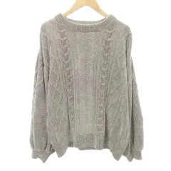 アイテムズ アーバンリサーチ ITEMS URBANRESEARCH 美品 ケーブルニット 長袖 クルーネック 厚手 フリーサイズ グレー