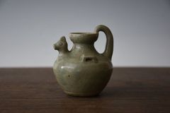 宋元時代　青磁　粉青釉双系橋形耳蓋付水注　【旧家蔵出し】(D-100) 宋元時代 青磁 粉青釉双系橋形耳蓋付水注 【旧家蔵出し】(D-100