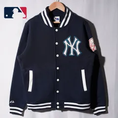 MLB ニューヨーク ヤンキース スタジャン S ネイビー ワッペン ロゴ刺繍 裏起毛 コットンスタジャン ユニセックス MLB Majestic New York Yankees 野球 Baseball スタジアムジャンパー 古着 K1010