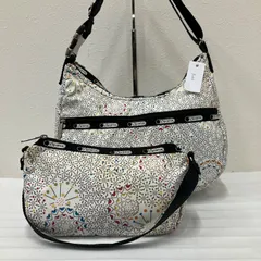 9266　LeSportsac　レスポートサック　2点セット　トートバッグ　ショルダーバッグ　バックル　ワンショルダー　ハンドバッグ　ワンハンド　ホワイト　白　ブラック　黒　花柄　ハート　レディース　軽量　カジュアル