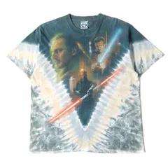 U.S.VINTAGE ヴィンテージ 90～00s STAR WARS EP1 ダース・モール&オビ・ワン&クワイガン タイダイ染め クルーネック 半袖 Tシャツ LIQUID BLUEボディ マルチ L トップス カットソー 90年代 00年代 古着