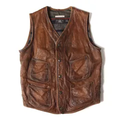 美品 RRL ダブルアールエル ベスト サイズ:S LIMITED EDITION 世界60枚限定 レザー 裏地ブランケット スナップボタン ベスト ブラウン ラルフローレン トップス【メンズ】