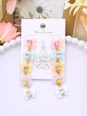 パステルカラー 姫系リボンの5連耳飾り🤍𐙚