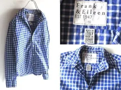 美品 Frank&Eileen フランク&アイリーン BARRY コットン チェック 開襟シャツ ブラウス XXS ブルー ホワイト 青白 USA製