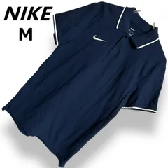 NIKE ナイキ ポロシャツ ネイビー 紺 半袖 スウッシュ ロゴ刺繍 コットン100% 配色ライン メンズ スポーツ カジュアル トレーニング ゴルフ テニス ジム 春夏 【M】2602010AP