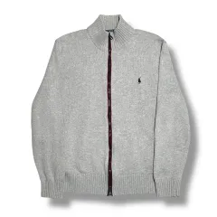 POLO RALPH LAUREN コットン グレー ニット ジップアップ