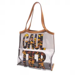 ジャンポールゴルチエJean Paul GAULTIER マーブルプリントロゴ貼り付けビニールクリアトートバッグ オレンジ黒クリア