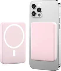 LUCKYDUO MagSafe対応 モバイルバッテリー マッグネット式 ワイヤレス 小型 5000mAh 大容量 PD＆QC3.0対応 急速充電 PD20W USB C双向出入力 2台同時充電可能 LED残量表示 iPhone (ピンク)