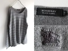 希少 BURBERRY BLACK LABEL バーバリーブラックレーベル ホースロゴ刺繍 シャドーボーダー コットンニット 4 グレー 大きいサイズ 三陽商会