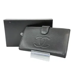 【人気・美品】CHANEL シャネル ココマーク キャビアスキン がま口 クリップ ロングウォレット 二つ折り 長財布 8番台 ブラック ゴールド金具 レザー 本革 メンズ レディース ユニセックス 2003～2004年製 カードケース コインケース 札入れ
