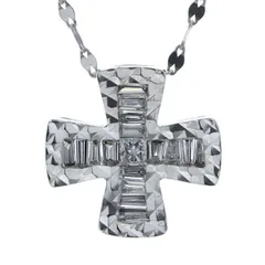 K18WG ホワイトゴールド ネックレス ダイヤ 0.20ct ミックスカット クロス 十字架 45cm【新品仕上済】【zz】【中古】