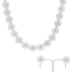 SILVER ネックレス イヤリング 2点セット パール 花珠アコヤ真珠 9.5mm 冠婚葬祭 フォーマル 42cm 鑑別書【新品仕上済】【zz】【中古】