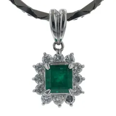 Pt850 Pt900 プラチナ ネックレス エメラルド 0.72ct ダイヤモンド 0.46ct スクエア 取り巻き 40cm 【新品仕上済】【zz】【中古】