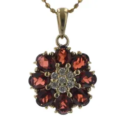 K18YG ネックレス ガーネット 1.00ct ダイヤモンド 0.08ct オーバル フラワー カットボールチェーン 40cm【新品仕上済】【zz】【中古】