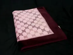 ■美品■ CELINE セリーヌ マカダム柄 ポリエステル100％ 毛布 ブランケット 寝具 ひざ掛け ボルドー系×ピンク系 FU5365