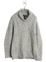 【お得なクーポン配布中!】 00s ローレン ラルフローレン ショールカラー ケーブル ニット セーター レディース S / オールド ハンドメイド ウール アルパカ アラン 灰