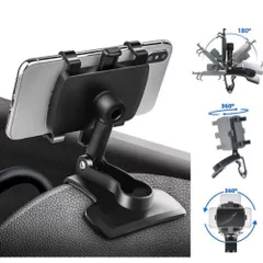 スマホホルダー クリップタイプ 車 回転 車用品 カー用品 スマホ スマートフォン スタンド 車載 動画 視聴 ビデオ 通話 おすすめ ダッシュボード サンバイザー 回転 360度 iPhone 黒 ブラック