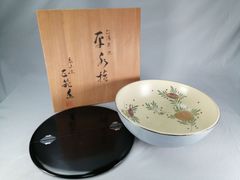 ほぼ未使用 茶道具 西尾香舟造 南蛮平水指 割蓋 立浪蒔絵付 卒啄斎好写