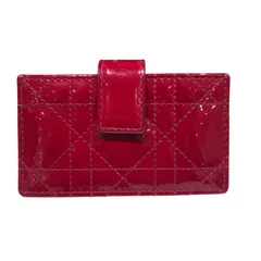 クリスチャン・ディオール Christian Dior レディディオール アコーディオンカードケース レッド レザー×パテント レディース カードケース
